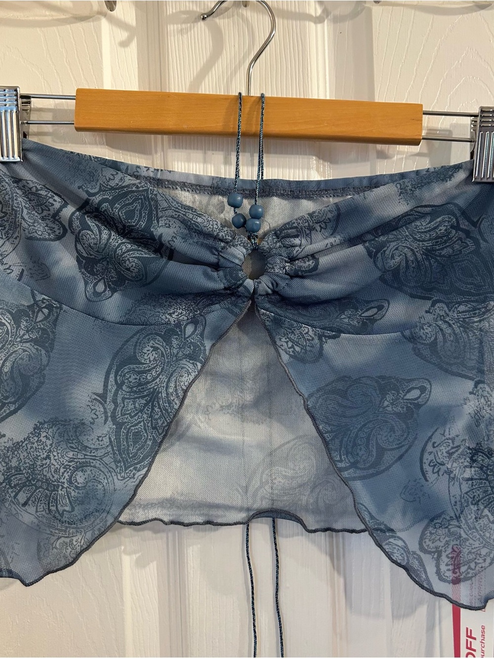 ROMWE Blue Paisley Sheer Tie-Front Bandeau Top